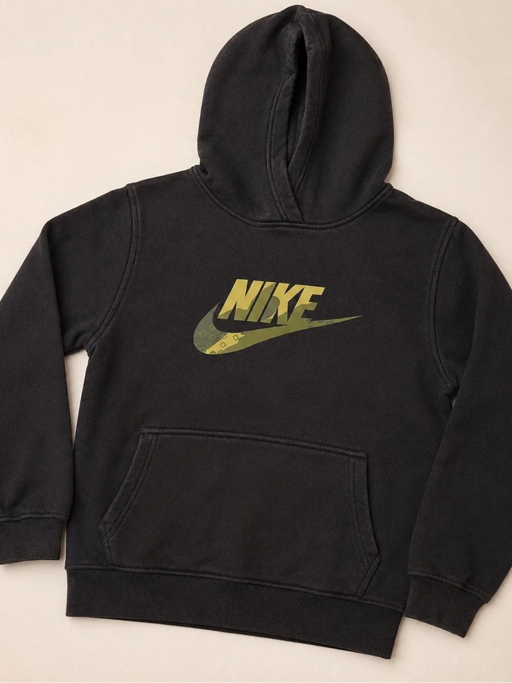 Nike Boys Large Black Hoodie Camo Swoosh Pullover Sweatshirt